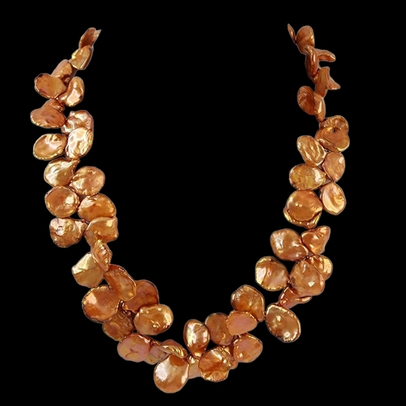 Keishi pearl necklace orange petal pearls hand knotted sterling silver clasp - Picture 11 of 14